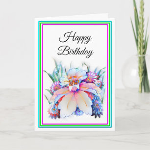 Beautiful Watercolor Flowers Birthday Card
