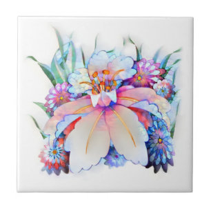 Beautiful Watercolor Flowers Ceramic Tile