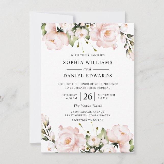 Beautiful Watercolor Flowers Elegant Wedding Invitation (Front)