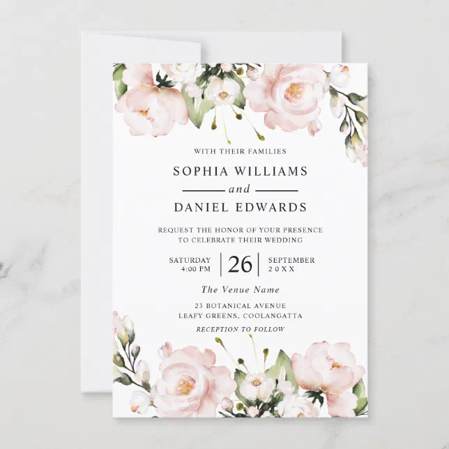 Beautiful Watercolor Flowers Elegant Wedding Invitation | Zazzle