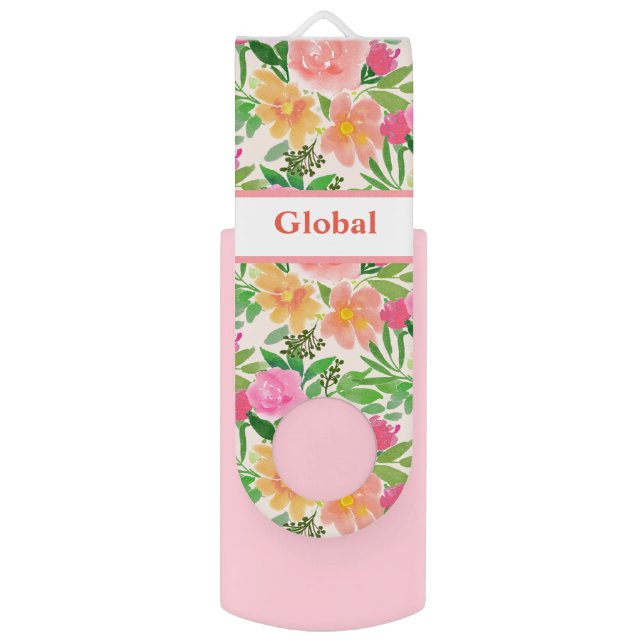 Beautiful watercolor flowers flash drive (Front Vertical)