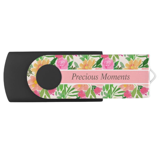 Beautiful watercolor flowers flash drive (Front)