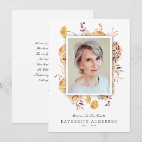 Beautiful Watercolor Flowers Memorial Photo Card 