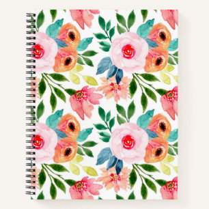 Beautiful watercolor flowers notebook