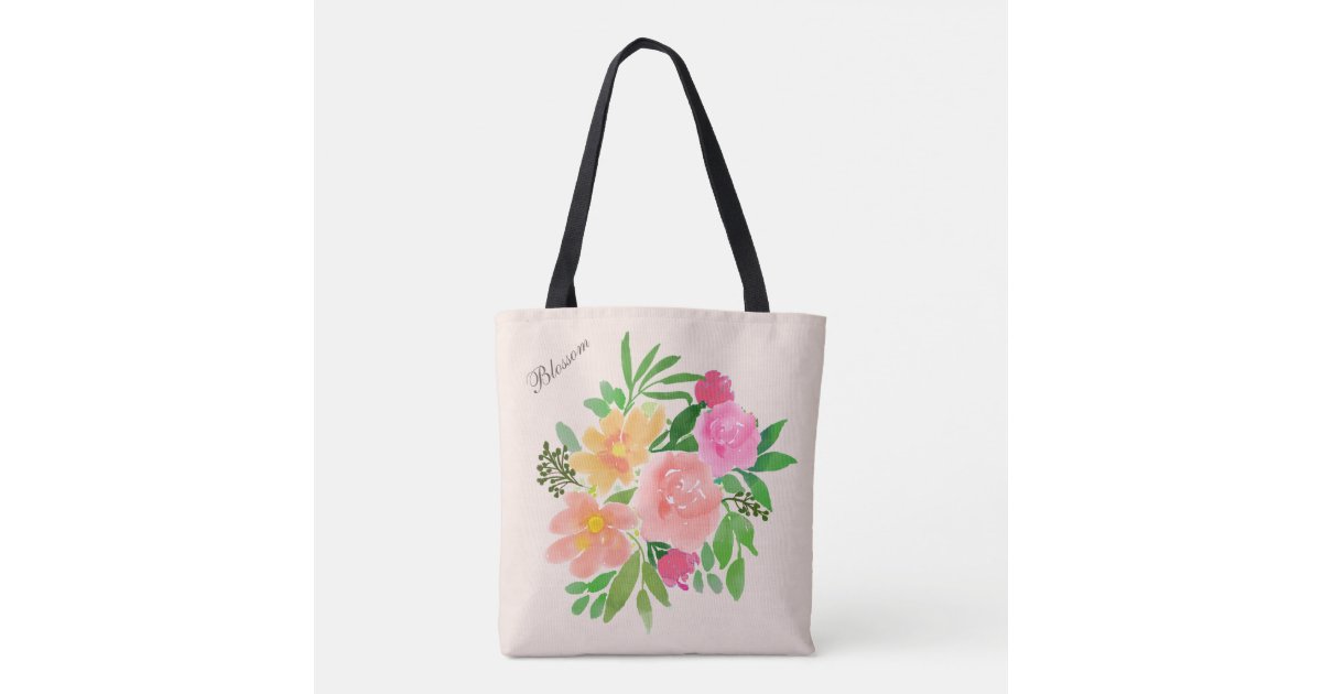 Beautiful watercolor flowers on ivory tote bag | Zazzle