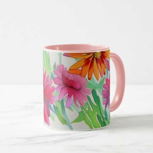 Beautiful watercolor flowers pinkish  personalize mug (Front Right)