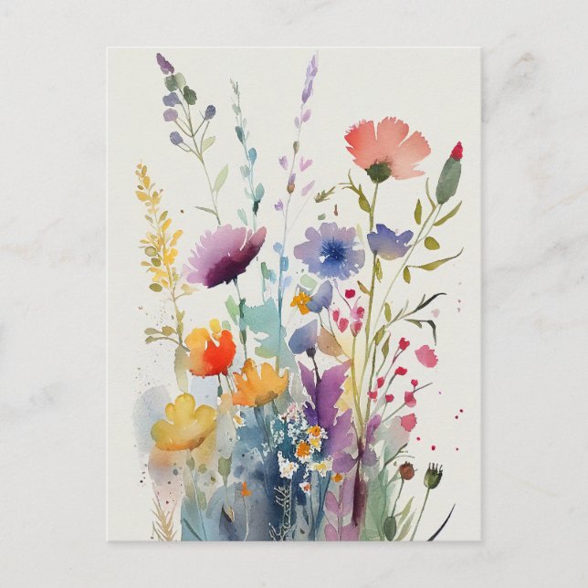 Beautiful Watercolor Flowers Postcard (Front)