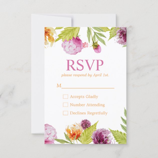 Beautiful Watercolor Flowers RSVP Response Card