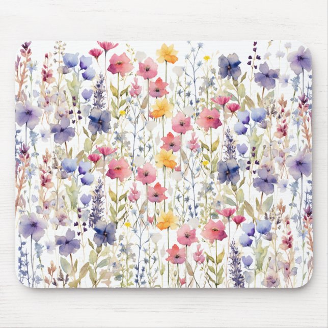 Beautiful Watercolor Flowers Spring Garden  Mouse Pad (Front)