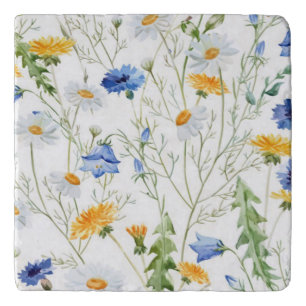 Beautiful Watercolor Flowers, Travertine Tile Trivet