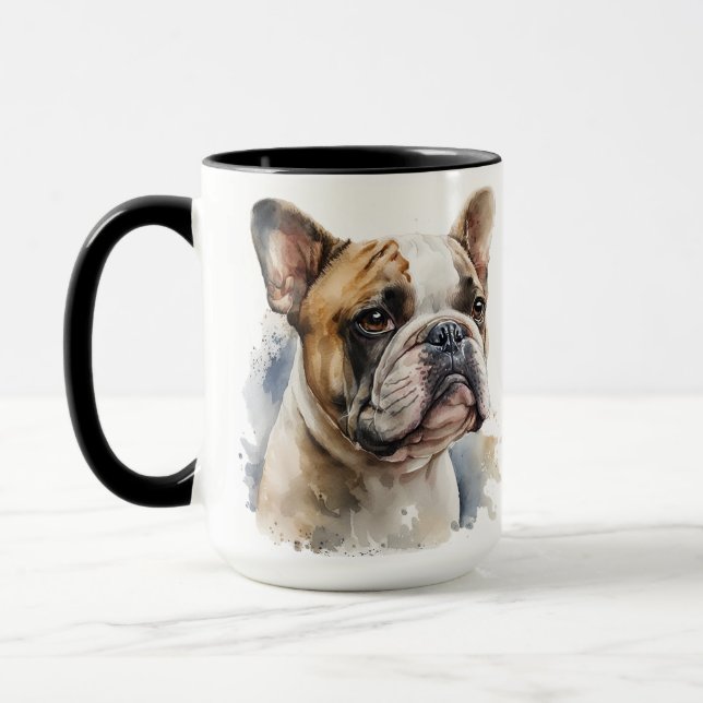 BEAUTIFUL WATERCOLOR FRENCH BULLDOG DOG MUG (Left)