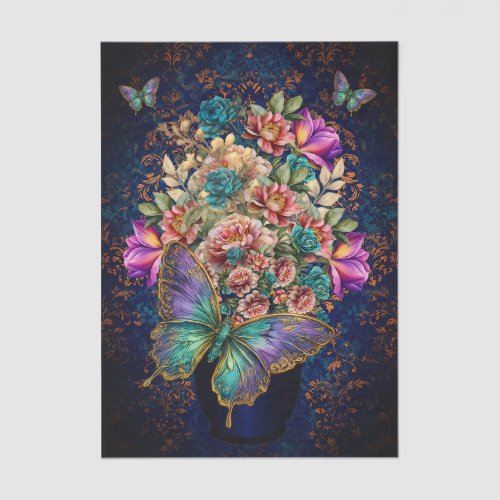 Beautiful Watercolor Garden Flowers Decoupage  Tissue Paper