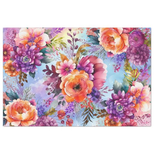 Beautiful Watercolor Garden Flowers Decoupage Tissue Paper