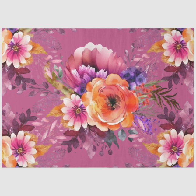 Beautiful Watercolor Garden Flowers Decoupage Tissue Paper (Front)