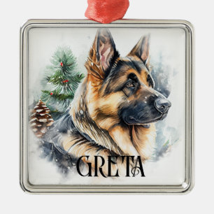 BEAUTIFUL WATERCOLOR GERMAN SHEPHERD DOG METAL ORNAMENT