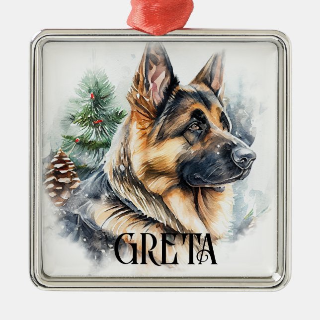 BEAUTIFUL WATERCOLOR GERMAN SHEPHERD DOG METAL ORNAMENT (Front)