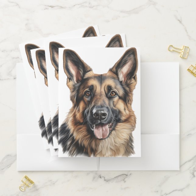 BEAUTIFUL WATERCOLOR GERMAN SHEPHERD DOG POCKET FOLDER (In Situ)