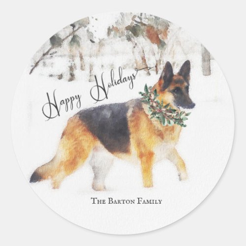 Beautiful Watercolor German Shepherd Holiday Classic Round Sticker