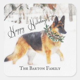 Beautiful Watercolor German Shepherd Holiday Square Sticker
