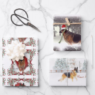 Beautiful Watercolor German Shepherds Christmas Wrapping Paper Sheets