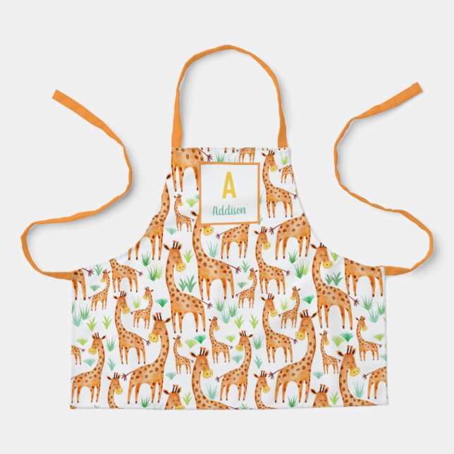 Beautiful Watercolor Giraffe Animal Personalized Apron (Front)