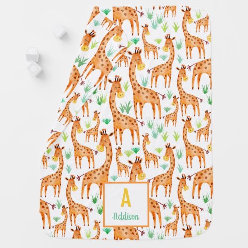 Beautiful Watercolor Giraffe Animal Personalized Baby Blanket