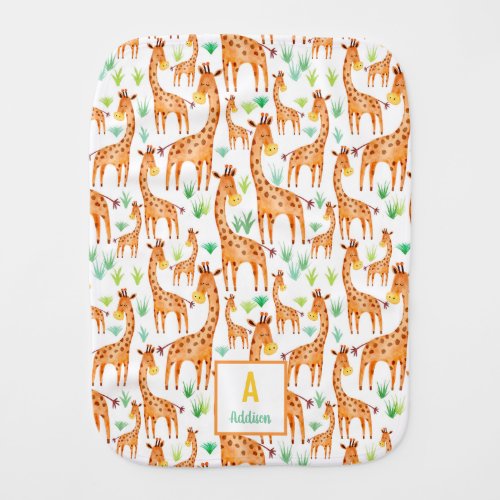 Beautiful Watercolor Giraffe Animal Personalized Baby Burp Cloth