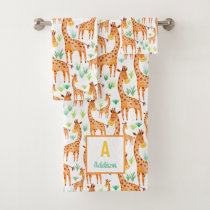 Beautiful Watercolor Giraffe Animal Personalized Bath Towel Set
