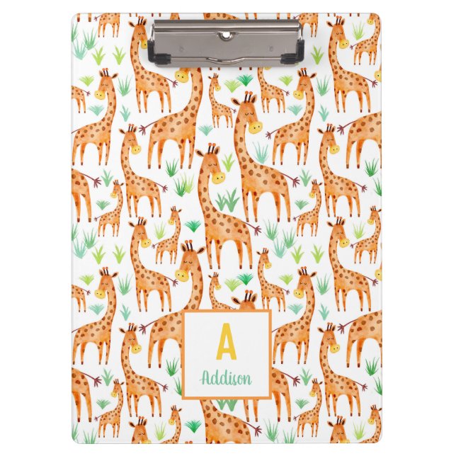 Beautiful Watercolor Giraffe Animal Personalized Clipboard (Front)