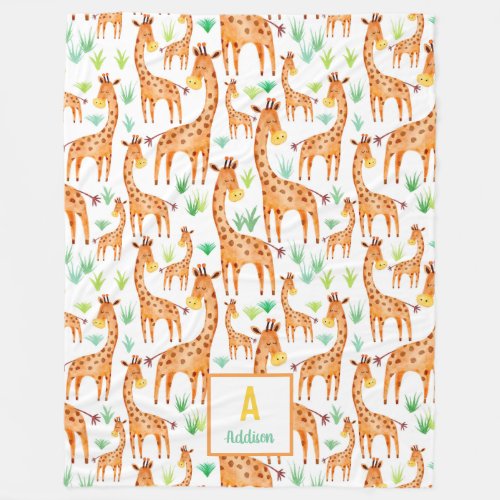 Beautiful Watercolor Giraffe Animal Personalized Fleece Blanket