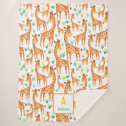Beautiful Watercolor Giraffe Animal Personalized Sherpa Blanket
