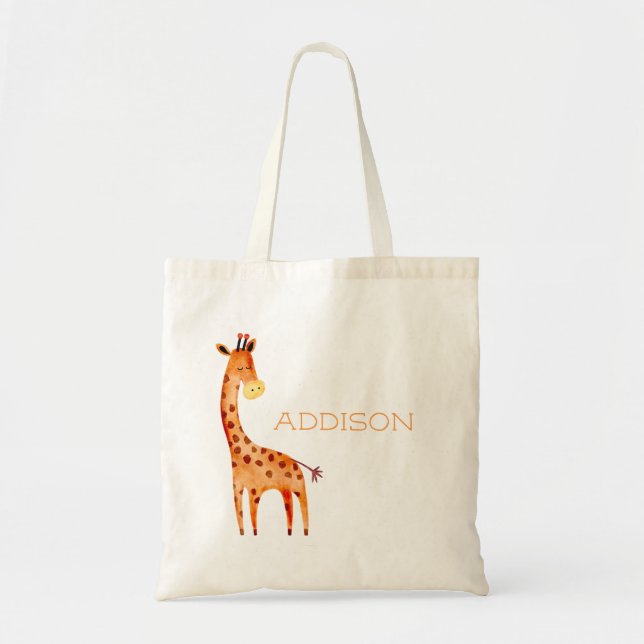 Beautiful Watercolor Giraffe Animal Personalized Tote Bag (Front)