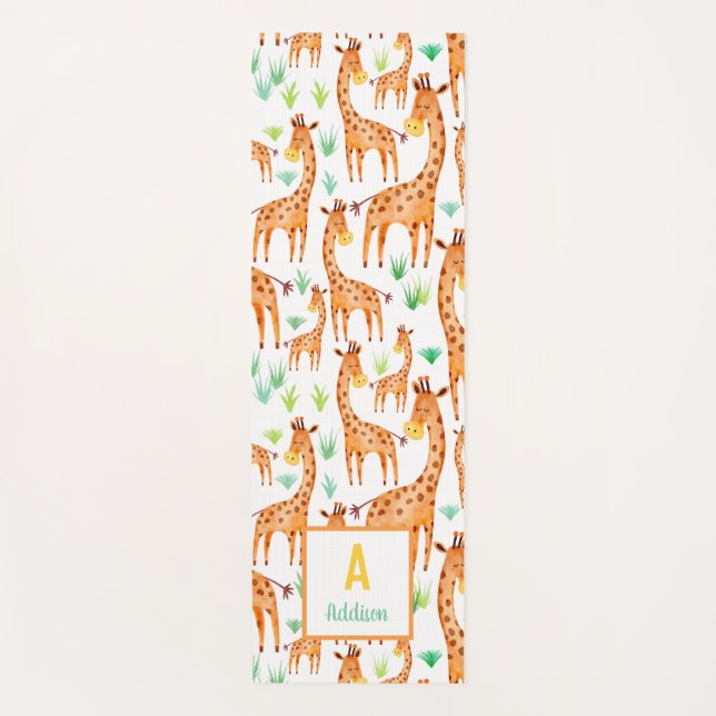 Beautiful Watercolor Giraffe Animal Personalized Yoga Mat (Front)