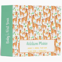 Beautiful Watercolor Giraffe Baby First Year 3 Ring Binder