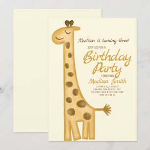 Beautiful Watercolor Giraffe Birthday Invitation