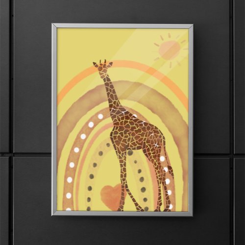 Beautiful Watercolor Giraffe Rainbow Scene  Poster