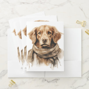 BEAUTIFUL WATERCOLOR GOLDEN RETRIEVER DOG POCKET FOLDER