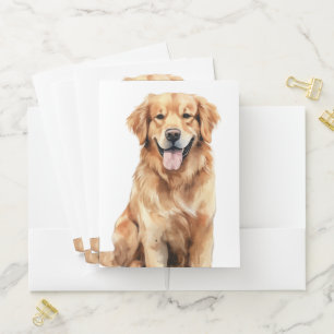BEAUTIFUL WATERCOLOR GOLDEN RETRIEVER DOG POCKET FOLDER