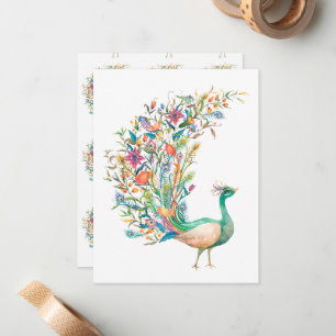Beautiful watercolor green peacock note card