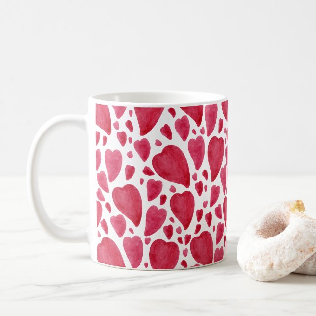 Beautiful Watercolor Heart  Coffee Mug (With Donut)