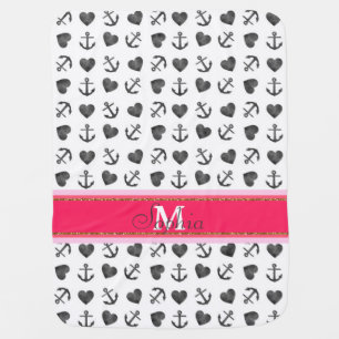 Beautiful watercolor hearts anchors pattern baby blanket