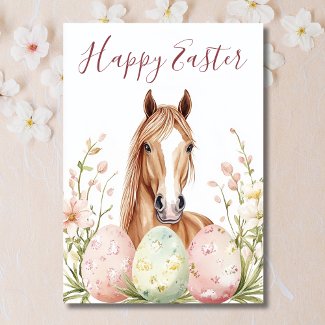 Beautiful Watercolor Horse Easter Wishes