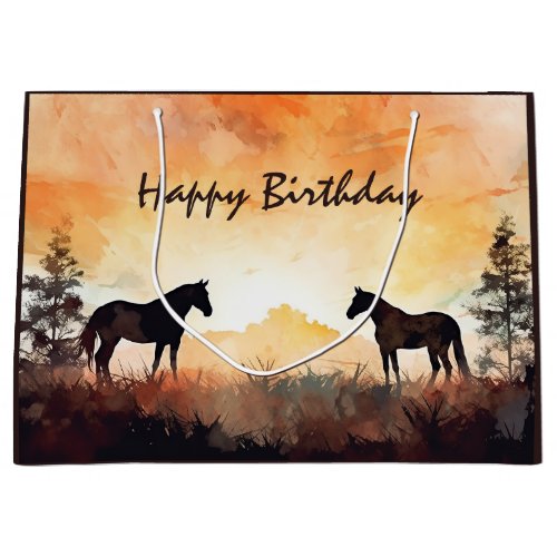 Beautiful Watercolor Horses at Sunset Birthday Large Gift Bag