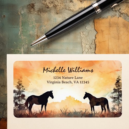 Beautiful Watercolor Horses in Field Address Label