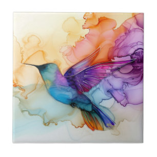 Beautiful Watercolor Hummingbird Ceramic Tile