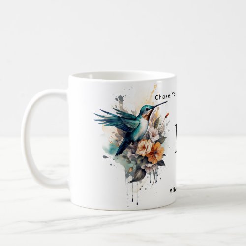 Beautiful Watercolor Hummingbird Monogram Name Coffee Mug