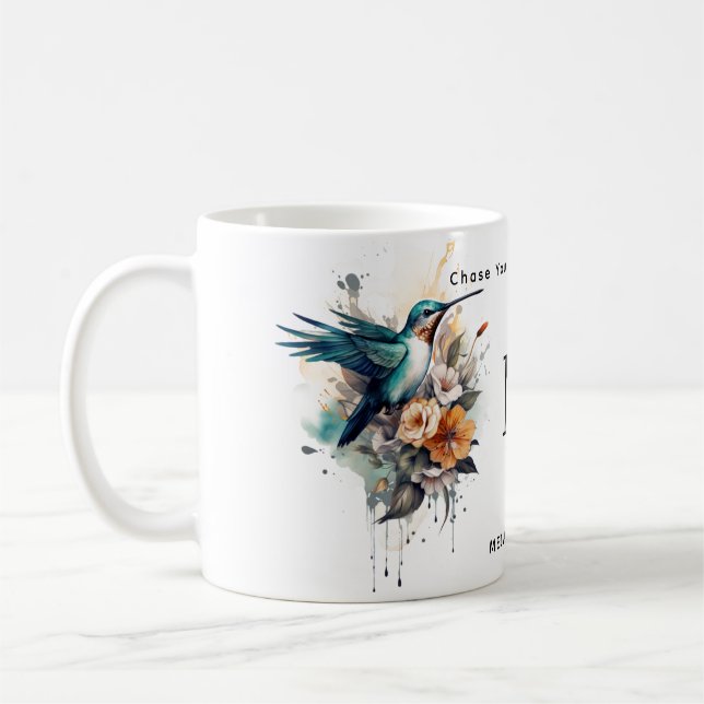 Beautiful Watercolor Hummingbird Monogram Name Coffee Mug (Left)