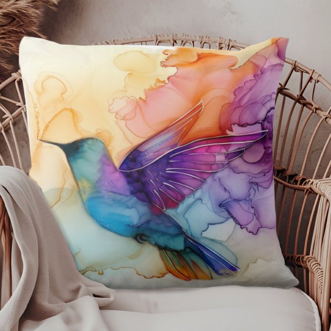 Beautiful Watercolor Hummingbird Throw Pillow (Creator Uploaded)