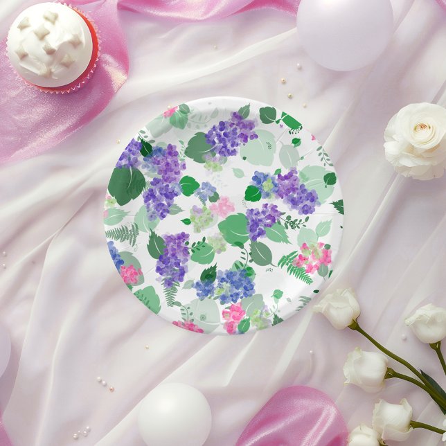 Beautiful Watercolor Hydrangea Mix Paper Plates (Creator Uploaded)
