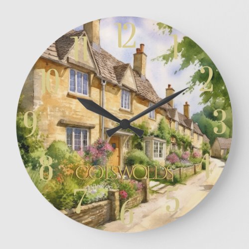 Beautiful Watercolor in the Cotswolds Travel Large Clock